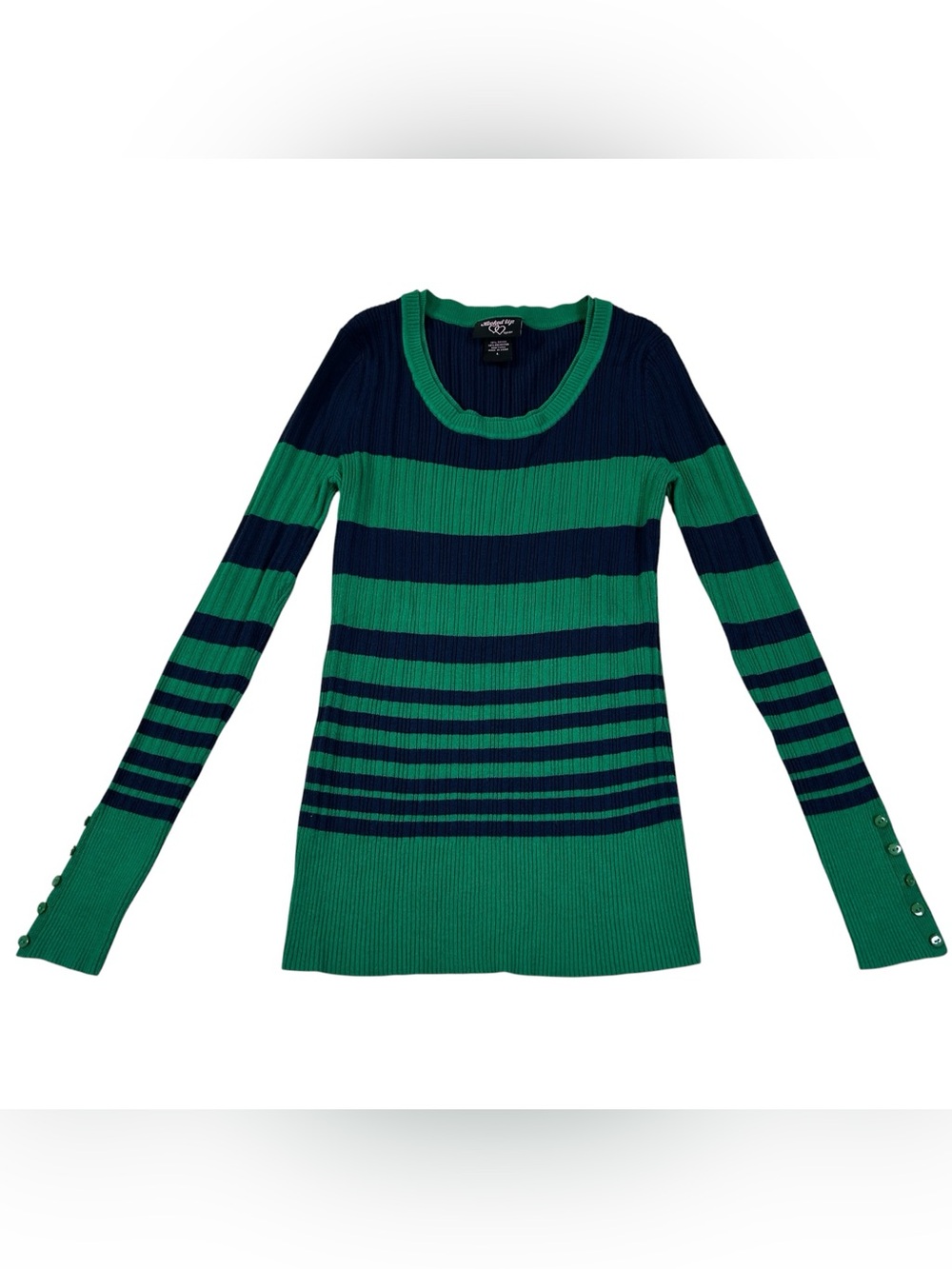 Hooked Up by I.O.T. Ribbed Stripe Button Cuff Sweater Colorblock Preppy